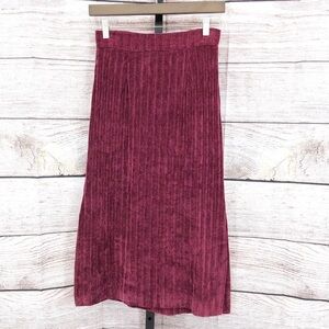 Anthro Hutch Burgandy Velour Midi Skirt Size XS